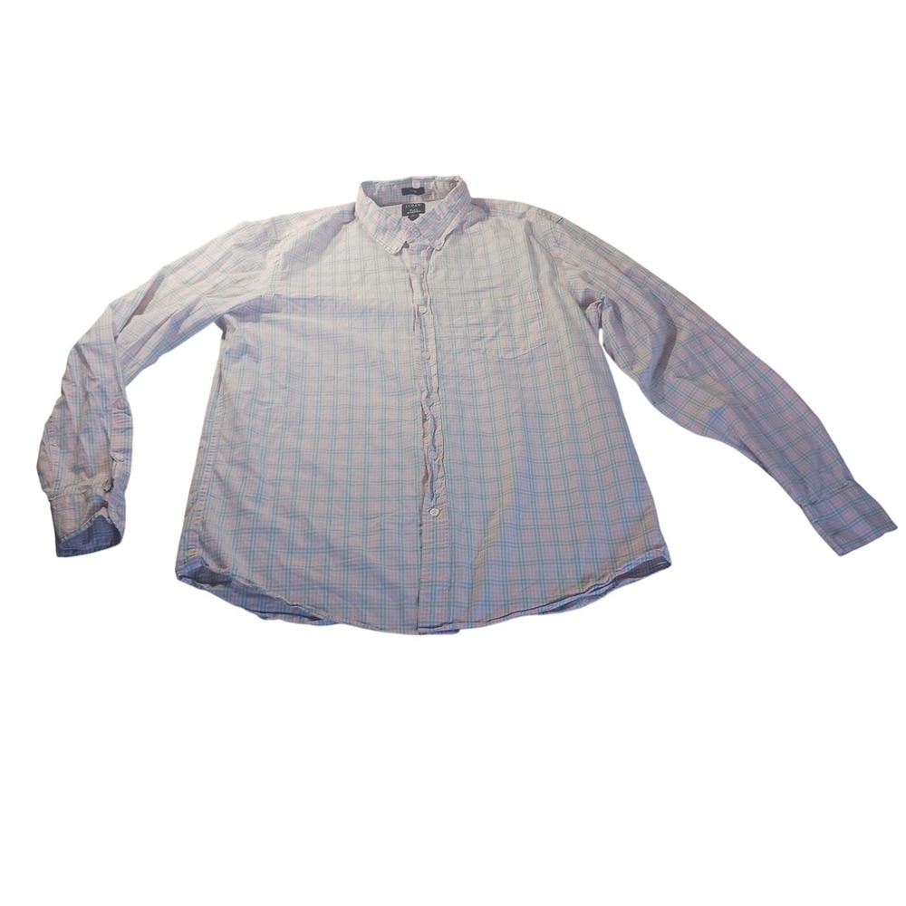 J.Crew Flex Washed Slim BE284 Mens XL Pink Blue‎ Plaid Button Down Preppy Casual